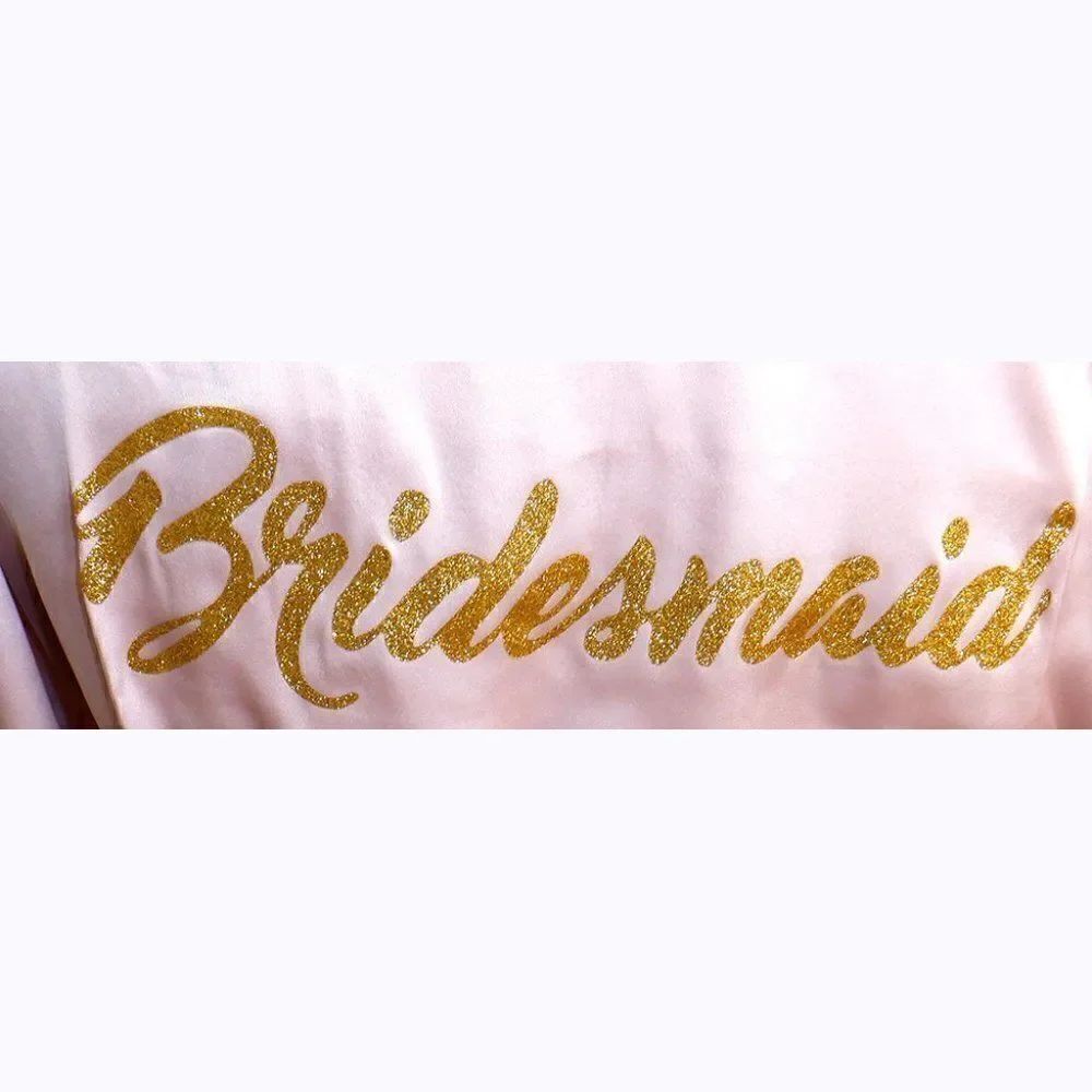 Bridesmaid pink silky lacy short bathrobe